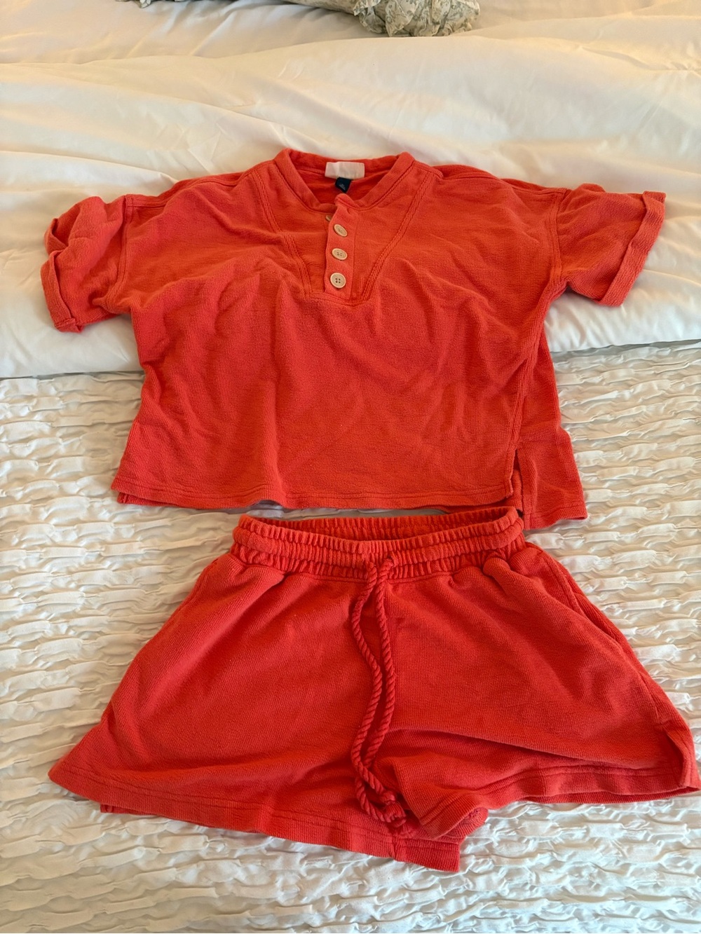 Universal Thread Coral Terry Lounge Set - Henley Top & Drawstring Shorts